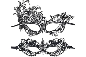 MAKOTO NOBU 2 PCS Lace Masquerade Masks for Women, Black Face Mask for Women, Venetian Carnival Masks, Lady Girl Lace Eye Mask, for Elegant Prom, Halloween, Costume Party