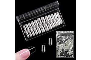 BEIIEB 240 sztuk kwadratowych sztucznych paznokci z płaską łbem, 12 rozmiarów, z 1440 wierteł kryształowych AB 2 mm do majsterkowania Nail Art