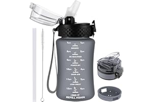 GOPPUS 350ml/12oz Kids Water Bottle With Straw Tritan Drinks Bottle with Strap Small Toddler Juice Bottles with Flip Top Lid Leakproof Children's Bottles with Time Marking Spillproof BPA free Girl Boy