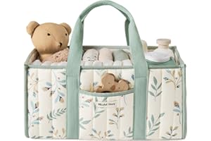 Blissful Diary Panier Rangement Bébé, Organiseur de couches pour Table à Langer, panier de rangement pour couches et lingettes pour bébé, cadeau pour fête prénatale,Feuille de Sauge