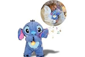 BOSSETY Breathing Stitch, Stitch Peluche Bebé Luz Nocturna, My Stitch Cuddly Good Night Peluche Musical Relajante, Peluche con Movimiento Respiratorio y Música 28cm