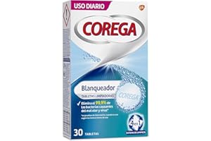 Corega Blanqueador Tabletas Limpiadoras Para Prótesis Dentales, Elimina las Manchas, Uso Diario, 30 Tabletas