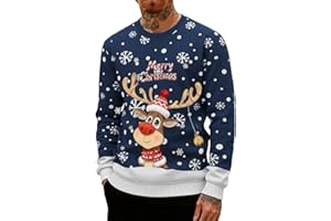 Générique Pull de Noel Homme Sweat Grande Taille Rigolo Impression Sweat-Shirt Hiver Décontracté Drole Sweatshirts Automne Moche Confortable Pullover Manche Longue Col Rond Vêtements S-XXL