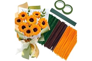GUOYOU 300 Pcs Pipe Cleaners for Craft, 30cm Chenille Stems Pipe cleaners,Fuzzy Sticks Craft Supplies,with 30 Flower Stem and 2 Gardening Tape for Crafts Creative Handmade DIY Decorations（sunflower）