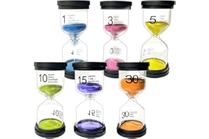 GIGTOOP Minuteur sablier 6 Couleurs, Colore kit en Verre Transparent,Sable Horloge1 Min/3/5 /10/15 /30 Min,Sablier pour Enfant, Apprentissage, Jeu, sablier de chronométrage