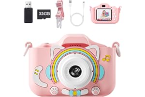 Voniobuy Appareil Photo pour Enfants, Caméra Numérique 1080P avec Écran IPS 2.0 Pouces, 44 Cadres Magiques, 5 Jeux Éducatifs, Développe la Créativité des Filles et Garçons de 3 à 10 Ans, Minou
