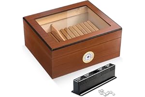 Slege Humidor Zigarren,Zigarren Humiodr,Zigarenbox Spanische Zeder Holzkiste, Zigarren Luftbefeuchter mit Humiodr Hygrometer,Zigarrenspender,Männer Geschenk Zigarren Zubehör (30-50 Zigarren) braun