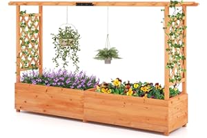 GiantexUK Raised Garden Bed with Arch Trellis, Wooden Garden Planter Box with Drainage Holes, Climbing Plants Vines Vegetables Herbs Flower Pots Grow Box for Patio Backyard (Orange, 200x44x114cm)