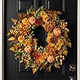 Autumn Hydrangea Pumkins Wreaths for Front Door 45 CM Artificial Fall Door Wreath for Thanksgiving Harvest Decorations Wall Window Party Wedding Decor Indoor Outdoor (Orange)