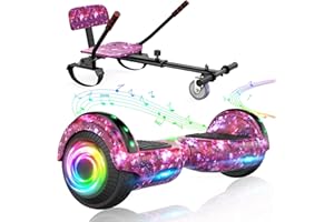 SISIGAD Hoverboard mit sitz, 6.5" Self Balancing Hover Board mit Bluetooth-Lautsprechern und LED-Lichtern für Kinder und Erwachsene (Include Sitz Hoverboard)