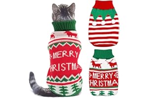 PORUPAEL 2 suéteres de Navidad para perro, ropa roja y verde para mascotas, trajes de Navidad para perro, disfraz de invierno para gato, ropa para mascotas, accesorios para cachorros, gatitos, perros pequeños