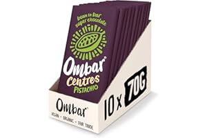 Vegan Chocolate - Ombar Centres Pistachio (70g x 10 Bars) Organic Fair Trade, Dairy and Gluten Free Chocolate