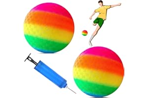 GAROMIA Bouncy Ball 2 Stück Regenbogen Ball Fußball Softball 8,5-Zoll Bouncy Kickball PVC Kinder Spielball Kinderspielball für Drinnen und Draußen Strandball mit Pumpe Regenbogen