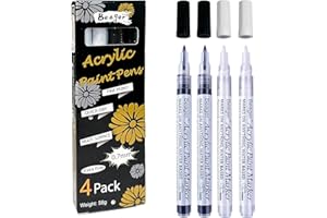 Beager Schwarz Weiß Acrylstifte für Steine, 0,7mm Permanent Marker Stifte Lackstift Wasserfest Acrylfarben Stifte Steinmalerei Stifte für Holz Leinwand Keramik Metall Papier Glas Kunststoff 4 Pcs