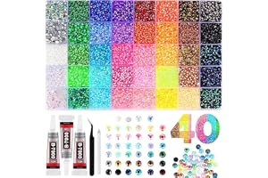 Bedazzling Kit – 40,000pcs Resin Jelly Rhinestones 3mm Flatback 40 Colors DIY Craft Set with 3 Glues, Pickup Pen & Tweezers for Nail Art, Tumblers, Shoes & Clothing Decoration