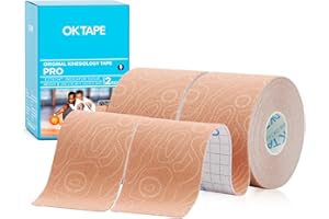 ‎OK TAPE OK TAPE Pro Kinesiologie Tape (5cm x 5m) Wasserfestes Hautfreundliche elastisches Kinesiotape für Knieschmerzen, Ellenbogen und Schulter (2 Rollen,Beige)