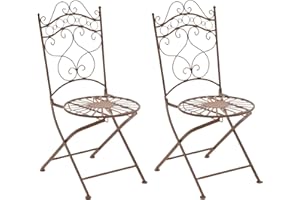 CLP Lot de 2 Chaises De Jardin Pliantes Indra I Chaises D'Extérieur en Fer Forgé pour Terrasse Ou Balcon, Couleur:Marron Antique