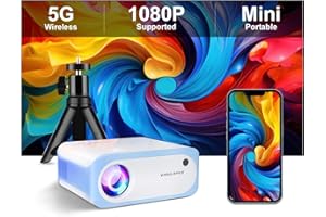 VISULAPEX 2024 Upgraded WiFi Mini Projector: 1080p Video Supported, 12000L, 5G/2.4G WiFi, Bluetooth 5.0, HiFi Speaker, Long-Life Lamp, Multi-Device Compatible - Create Your Portable Home Theater for Bedroom
