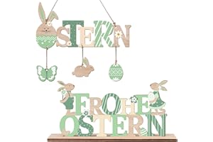 PAIVSUN Ostern Hase Deko,Osterhase Holz Deko Aufsteller mit Schriftzug Ostern für Osterdekoration,Hase Aufsteller für OsterDeko Tischdeko(Grün)