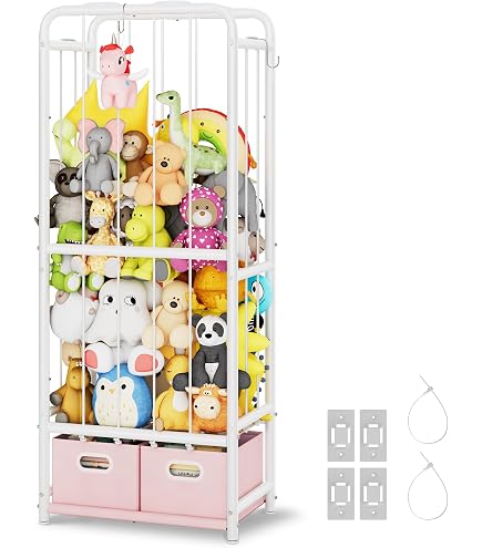 Amaca Portagiochi Angolare Per Peluche - Rete Organizer Con Ganci Adesivi, 120x48 Cm - 4
