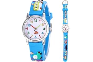 Mamiddle Mädchen und Jungen Analog Quarz Uhr mit Cartoon Design 30M wasserdichte Silikon/Nylon Armband Japanischen Quarzwerk Lern Armbanduhr für Kinder 3-10 Jahre