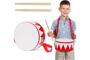 BEAVORTY Snare Drum, 8 inch Drum for Kids - Baby Musical Toys with an Adjustable Strap and 2 Drumsticks - Educational Wooden Toys Sensory Musical Instrument for Toddler Boys & Girls