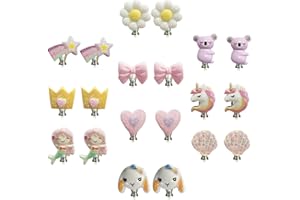 Guyode 10 Paia Orecchini Senza Buco in Resina, Cartoni Animati Carino Orecchini Clip Bambina, Earcuffs Donna Colorati da Principessa, Varie Forme Orecchinis Anallergici per Regalo di Compleanno