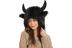 Samuliy Bison Hut mit Hörnern, Warme Plüsch Winter Ohrenschützer mit Hörnern, Flauschige Ohr-Kopfbedeckungen für Halloween, Geschenk für Männer und Frauen für Tier Cosplay Festival Mottoparty Outdoor