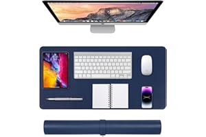 XESPIS Tappetino Scrivania, 80x40cm Sottomano Scrivania in Pelle PU, Ufficio Tappetino da Tavolo Pad per Scrivania Laptop, Pelle PU Impermeabile + Scamosciata Antiscivolo,blu scuro