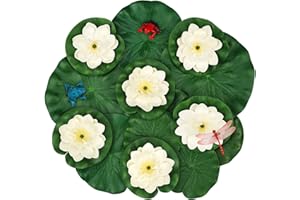MicButty 16 Pièces Nénuphars Flottants, 10cm Nénuphar Flottant Fleur De Lotus, Fleur De Mousse De Lotus, Flottant Artificielle Lotus, Nénuphar Artificiel Blanc, pour Bassin,Aquarium,Etang Jardin Décor