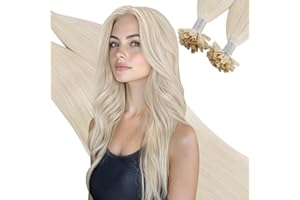 Ugeat Real Hair Extensions, Keratin Nail Tip Extensions, White Blonde, Colour 60A, 50 cm, 1 g Strands x 50 Strands