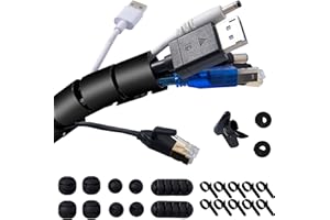 Garrulo Kabelschlauch Schwarz Selbstschließend 3M, Flexibel Kabelkanal mit 10* Silikon Kabelhalter+10* Kabelbinder+2 * 1M Selbstklebende Klettband+1* Drahtführungsclip, Kabelspirale für TV/PC