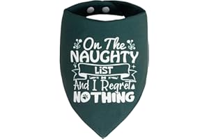 ICEMOOD Christmas Dog Bandanas Naughty & Nice Idea Funny Holiday Stocking Pet Scarf Gifts - On the Naughty List And I Regret Nothing, Solid Green, Medium & Large Breed, 25-75lbs