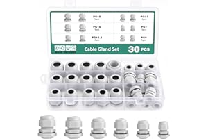 Faankiton 30 Piezas Prensaestopas Ajustables, Prensaestopa Impermeable de Nailon, Glándulas de Cable, Cable Gland Conectores, Conector Cable Glandula PG7/PG9/PG11/PG13.5/PG16/PG19, Blanco