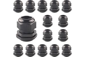 POHOVE 15 Pcs M20 20mm IP68 Cable Glands, Waterproof Cable Connectors with Locknut and Washer for 6mm-12mm Cables(Color:Black)