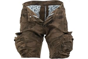 Instinct Bermuda Uomo Cargo Militare | Pantaloncini Camouflage con Tasche Laterali | Shorts Tasconati Slim Fit Cotone Pantaloni Corti | Trekking Campeggio Mare Lavoro Pesca