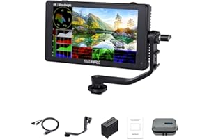 Feelworld LUT6 6 Zoll 2600Nits Touchscreen DSLR Kamera Feldmonitor mit F750 Akku 4400mAh Tragetasche,Wellenform,VectorScope,HDR 3D LUT,4K HDMI Eingang Ausgang 1920X1080 IPS Panel
