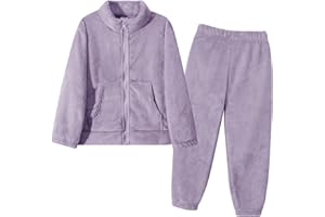 Valcatch Girls Boys Flannel Tracksuit, Kids Fall Winter Fuzzy Sweatsuit Set, Soft Warm Plush Fleece Clothes Sets, 2 Piece Outfit Zip Up Mock Neck Sweatshirt Jacket+Jogger Pants Clothing