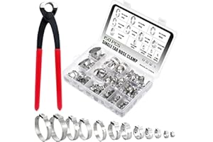 WiMas 150PCS Acier inoxydable 304 6-33.1mm Colliers de serrage à simple oreille, collier de serrage pour tuyau, anneaux de serrage pour tuyau avec pince (12 tailles)