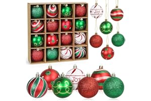 MELEAGER Bolas de Navidad Rojo Verde Blanco, Bolas de Navidad Grandes 6cm, Adornos árbol de Navidad 16PCS, Navidad Esferas de Plastico, Pintado Bolas Adornos, Decoraciones para Festivales