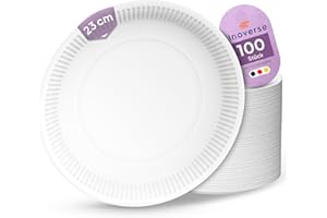 Inoverse 100 Stück Pappteller Weiß – Rund 23 cm – Umweltfreundliche Einweg Teller aus Pappe, Partygeschirr, Kuchenteller, Einweggeschirr