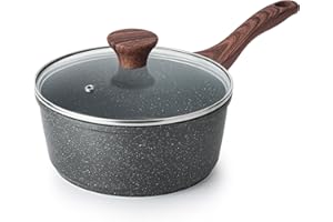 SENSARTE Casserole Induction 18 cm 2L Antiadhésive - Revêtement Granit, Couvercle Verre, Poignée Ergonomique, Compatible Tous Feux et Lave-Vaisselle, Sans PFOA