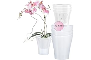 Garten lux Doniczki do storczyków, białe, zestaw 4 sztuk, 2 l, Ø 16 cm, z 4-częściowym zestawem do storczyków, z otworami drenażowymi, tworzywo sztuczne, przezroczyste, 1 l, Ø 14 cm, do użytku