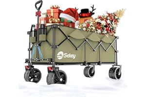 Sekey XXXL Carrello Spiaggia Ruote Grandi 300L 200KG, Carrello Pieghevole con Ruote Extra Larghe 17x10 cm a Tutti i Terreni, Brevettato Pieghevole da QUATTRO Direzioni SE4013, Verde Oliva