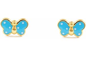Monde Petit T1663P - Pendientes de bebe/niña oro 18 kts. mariposa esmaltada