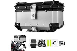 QAWNER Top Case Moto Universal 65L Aluminio Impermeable Caja de Colonia para Motocicletas, Caja de Almacenamiento con Doble Llave y Pegatina Reflectante