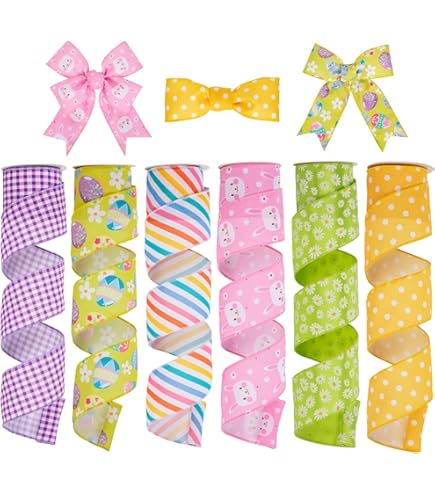 Oairse Set 6 Nastri Pasquali - 30 Metri Totali, Larghezza 6.3 Cm, Con Coniglietti E Motivi Primaverili - Foto 9