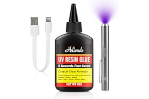 HOLAMDO Colla con Lampada UV, Kit Colle UV 60g+Lampada UV 395nm Ricaricabile, Adesivo a Riposo Rapido (5s), Ideale per la Saldatura e Collage di Gioielli, Plastica, Vetro, Fai-da-te e Decorazioni Artigianali