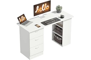 HOMCOM Computer Desk, Home Office Desk, Writing Table, PC Workstation with 3 Storage Shelves and 3 Drawers for Working, Study, 120 x 49 x 72 cm, White