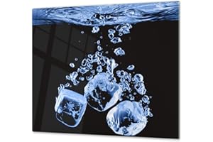 CONCEPT CRYSTAL Planche de cuisine en VERRE trempé – Planche à découper en verre – Couvre-plaques de cuisson – UNE PIÈCE (60x52 cm) ou DEUX PIÈCES (30x52 cm chacune);D02 Série Eau: Glace